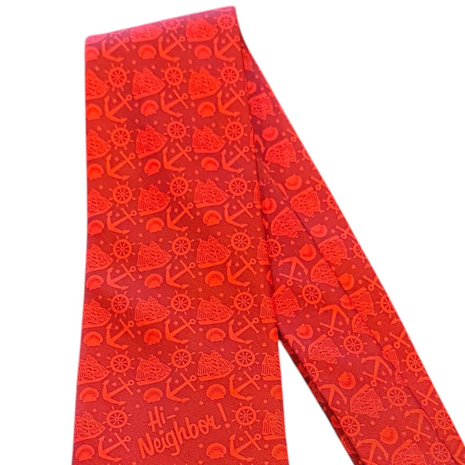 Narrgansett Beer Hi Neighbor! Red Allover Nautical Print Neck Tie Sailboat — image 2 of 6